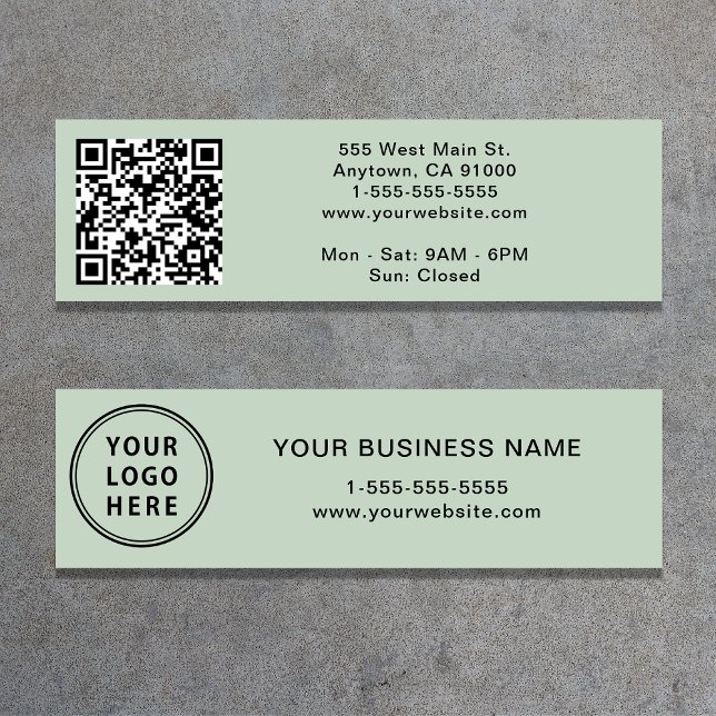 Carte De Visite Mini Code QR Logo Moderne Vert Sauge (Créateur téléchargé)
