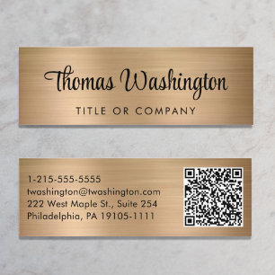 Carte De Visite Mini Code QR professionnel élégant Script Gold