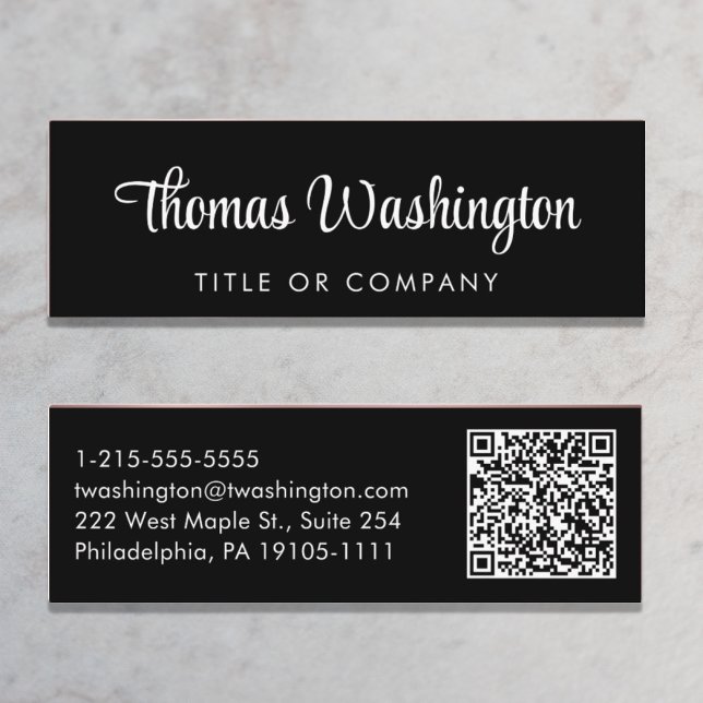 Carte De Visite Mini Code QR professionnel élégant Script noir (Créateur téléchargé)