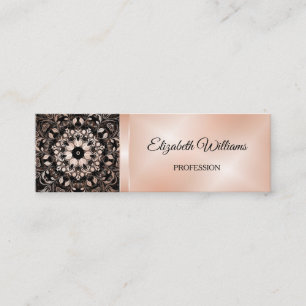 Carte De Visite Mini Code QR   Rose Gold Black Floral Mandala