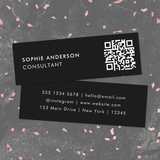 Carte De Visite Mini Code QR | Scannable Moderne Design tendance Noir (Créateur téléchargé)