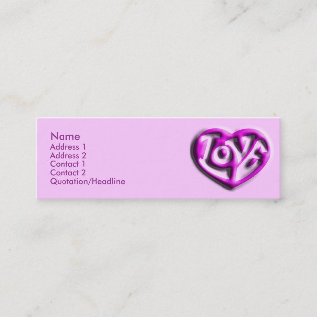 Carte De Visite Mini Coeur d'amour hippie rose chaud (Devant)