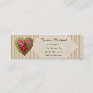 Carte De Visite Mini Coeur rose victorien et toile rayée