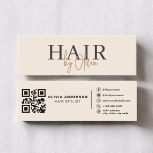 Carte De Visite Mini Coiffeur Code QR Beige Neutre Moderne