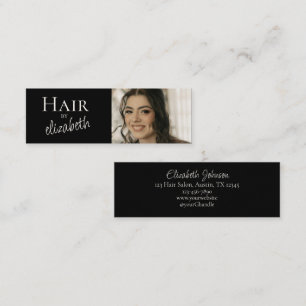 Carte De Visite Mini Coiffeur de salon de coiffure Script Photo Noir