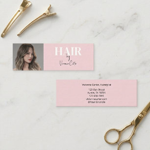 Carte De Visite Mini Coiffeur Photo Écriture Rose Pâle Noir