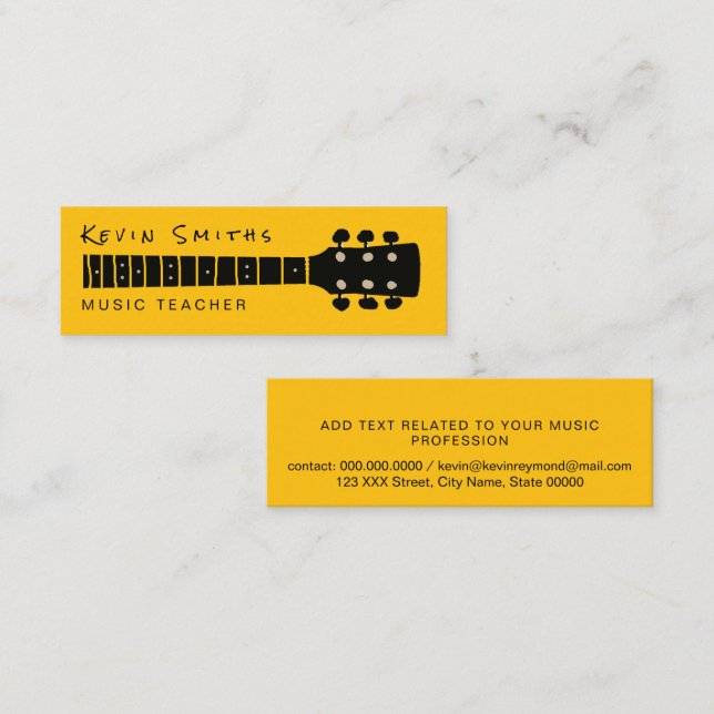 Carte De Visite Mini Cool Moderne Guitare Musique Enseignant Jaune/Noir (Devant / Derrière)