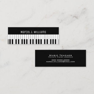 Carte De Visite Mini Cours de Piano Professeur de Musique Noir