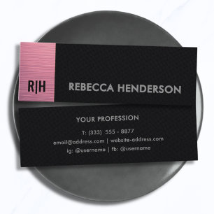 Carte De Visite Mini Cuir noir lisse et panneau métallisé rose Monogram
