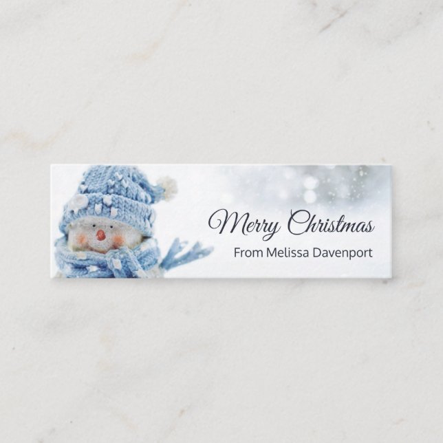 Carte De Visite Mini Cute Snowman en hiver Photo Noël Salutation (Devant)