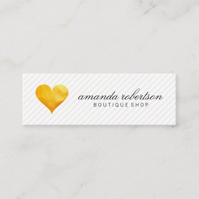 Carte De Visite Mini Cutesy Gold Heart Stripe Motif (Devant)