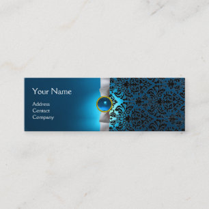 Carte De Visite Mini DAMASK MONOGRAM ruban de gemme blanc bleu
