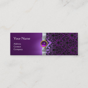 Carte De Visite Mini DAMASK MONOGRAM ruban de gemme blanc violet