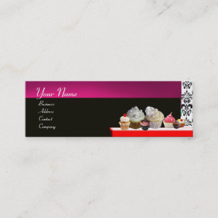 Carte De Visite Mini DÉLICIEUX CUPCAKES DESERT SHOP, violet rose violet