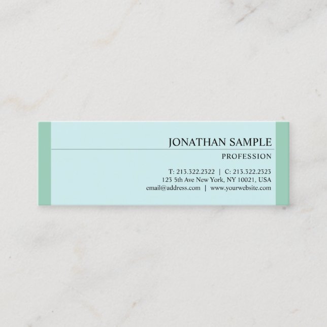Carte De Visite Mini Design moderne Glamour Élégant Bleu Vert Plaine (Devant)