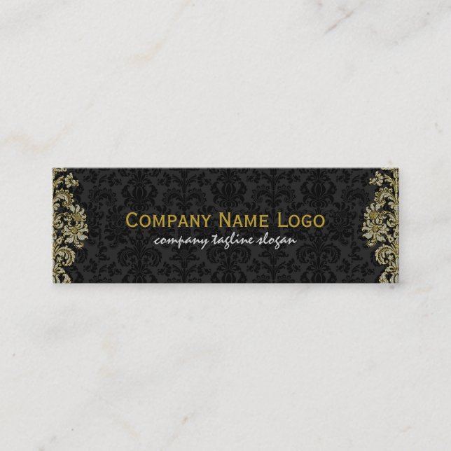 Carte De Visite Mini Diamants Noir & Or Motif Floral Damas (Devant)