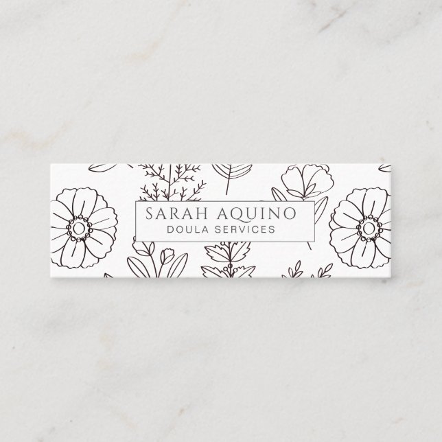 Carte De Visite Mini Doodle floral Doula blanc Entraîneur de naissance (Devant)