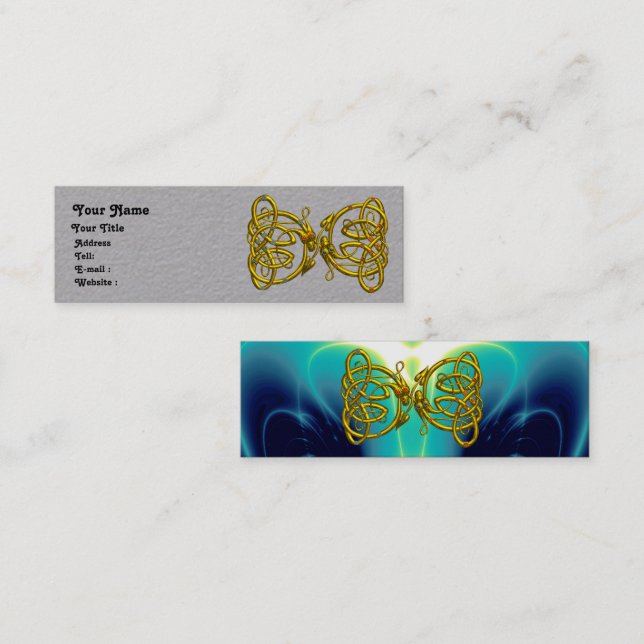 Carte De Visite Mini DRAGON LOVE Gold Celtic Knots Papier gris bleu Tur (Devant / Derrière)