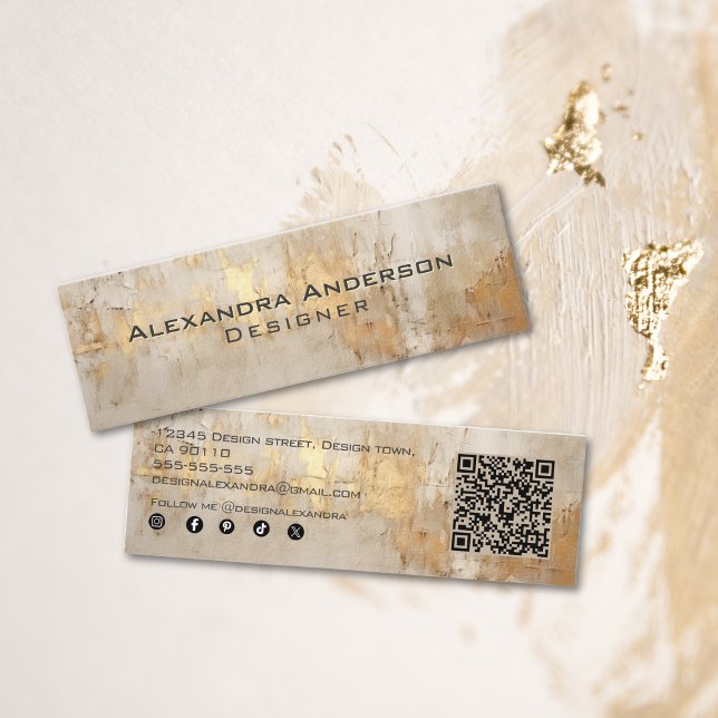 Carte De Visite Mini Élégant Abstrait Gold Parties scintillant Professi (Elegant Abstract Ivory Gold Glitter Professional Mini Business Card)