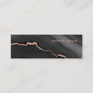 Carte De Visite Mini Élégant Agate noir avec Faux Rose Gold