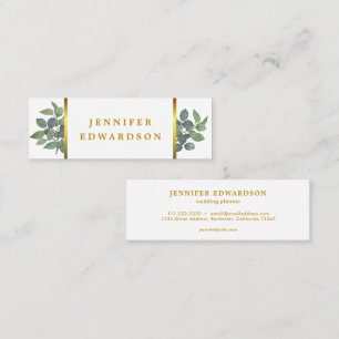 Carte De Visite Mini Elégant aquarelle feuille or blanc professionnel