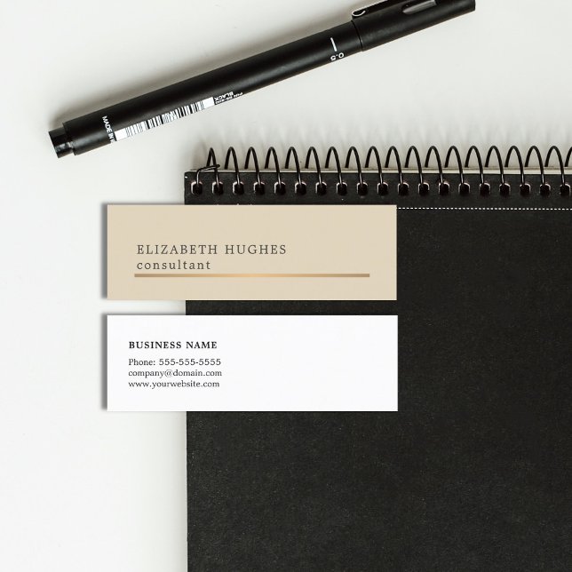 Carte De Visite Mini Elégant Beige Faux Gold Line Consultant (Créateur téléchargé)