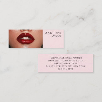 Carte De Visite Mini Elegant Blush Pink Typography Photo Makeup
