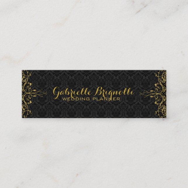 Carte De Visite Mini Elégant cadre en dentelle noire et or (Devant)