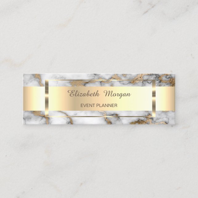 Carte De Visite Mini Elégant cadre Gold Stripe tendance, Marbre blanc (Devant)