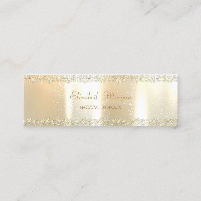 Carte De Visite Mini Élégant Charmant Chic, Faux Gold, Dentelle Or (Devant)