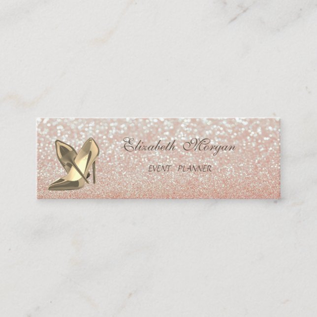 Carte De Visite Mini Élégant Chic Moderne Glitterie Bokeh-High Talons (Devant)