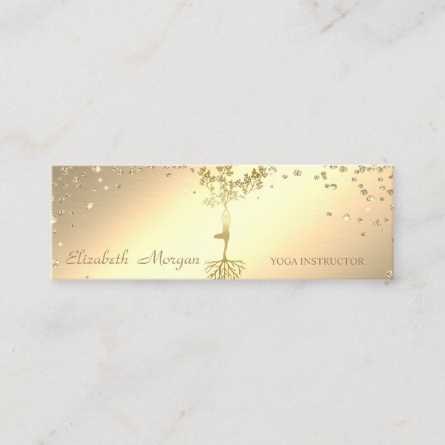Carte De Visite Mini Élégant élégant Gold Diamonds Arbre Silhouette (Devant)