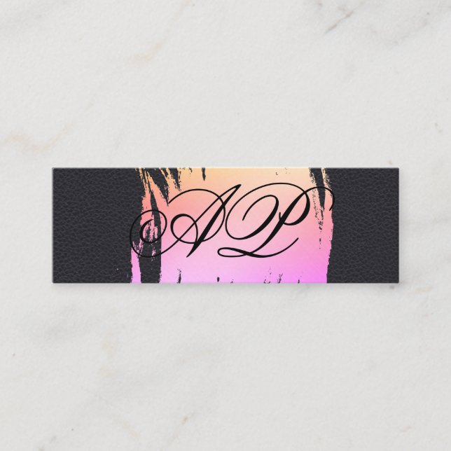Carte De Visite Mini Élégant Faux noir cuir brossé couleur Monogramme (Devant)