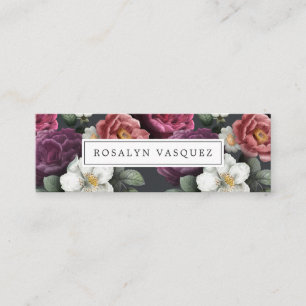 Carte De Visite Mini Élégant floral sombre vintage sur fond noir