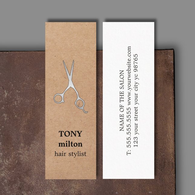 Carte De Visite Mini Elégant Kraft Faux ciseaux argent ciseaux coiffeur (Créateur téléchargé)