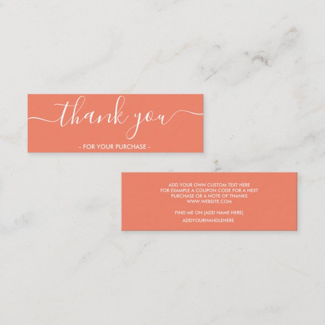Carte De Visite Mini Élégant Merci Saumon (Devant / Derrière)