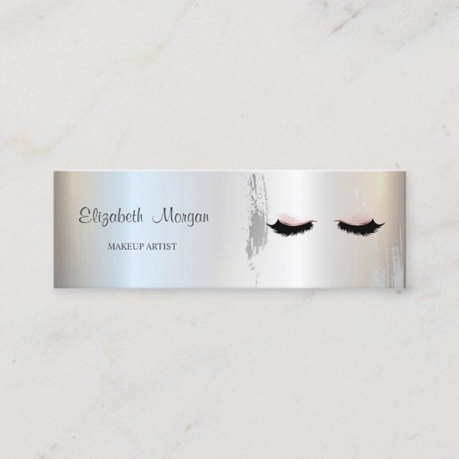 Carte De Visite Mini Elégant moderne, Brosse Argent, Lashes, Maquillage (Devant)
