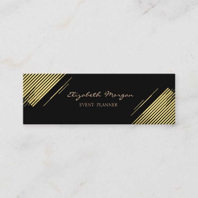 Carte De Visite Mini Élégant moderne, Faux Gold, Grandes bandes, Noir (Devant)