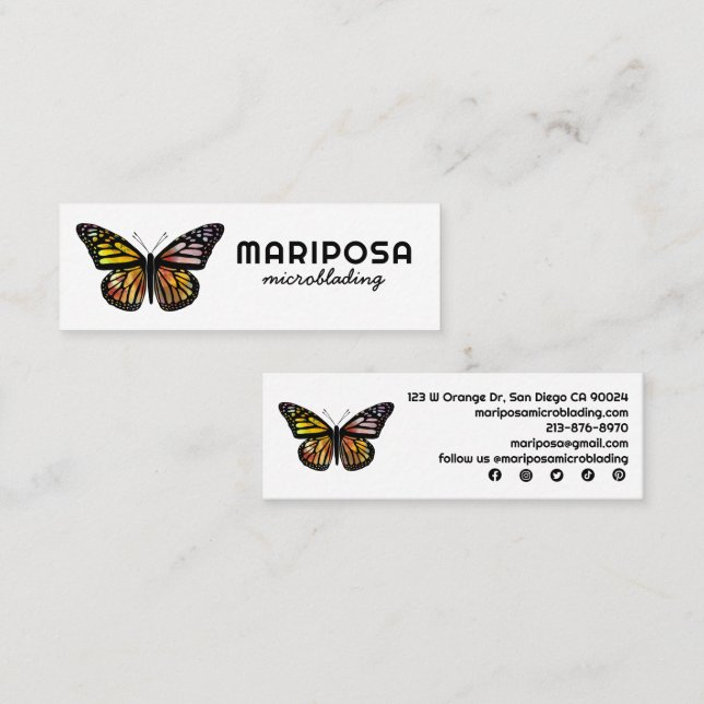 Carte De Visite Mini Elégant Monarch Butterfly Esthetician Beauty Salon (Devant / Derrière)