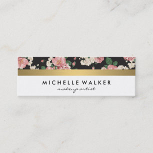Carte De Visite Mini Elégant motif floral or métal Trim