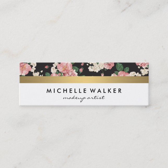 Carte De Visite Mini Elégant motif floral or métal Trim (Devant)