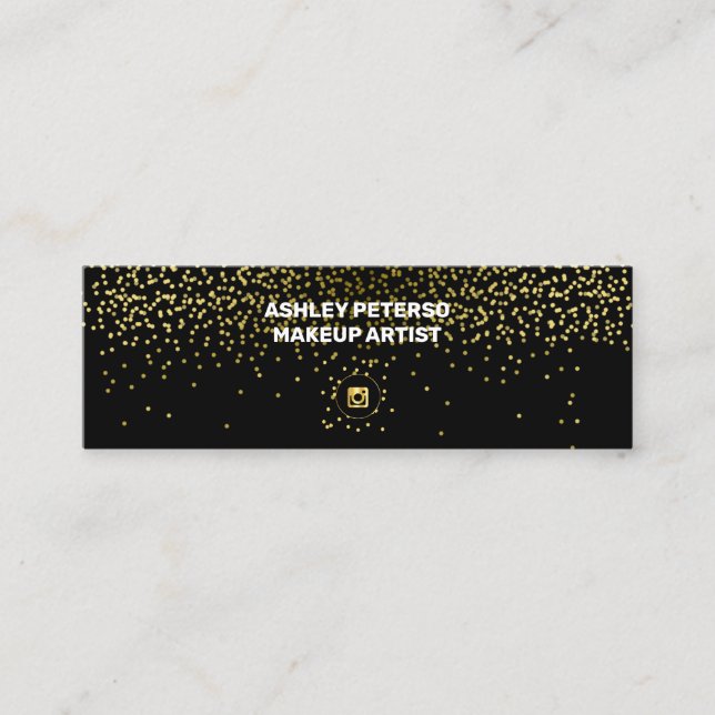 Carte De Visite Mini Élégant noir avec parties scintillant or (Devant)