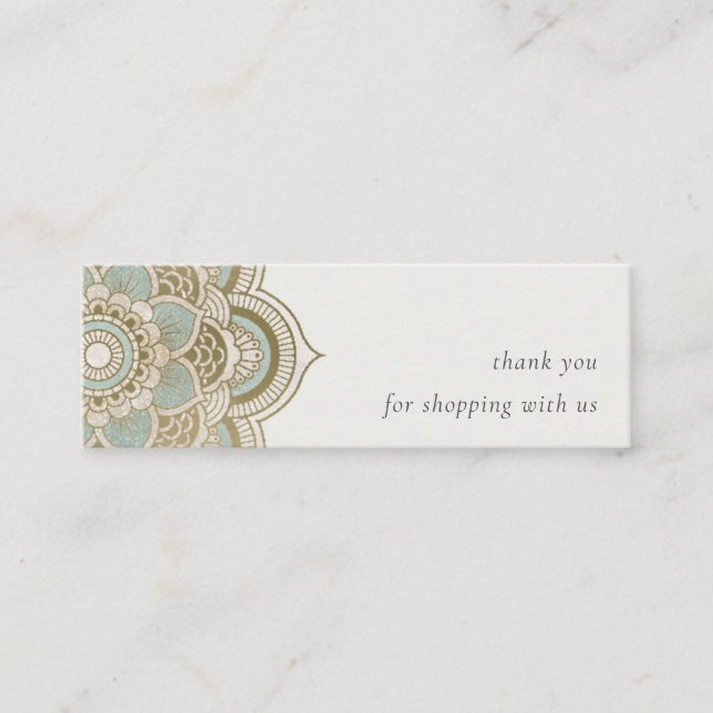Carte De Visite Mini Elégant Ornate Gold Turquoise Mandala Merci (Devant)
