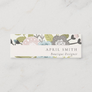 Carte De Visite Mini Élégant Pastel Boho Blush Blue Green Leafy Floral