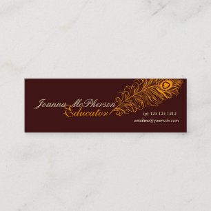 Carte De Visite Mini Élégant Peacock Moderne Plumes d'orange