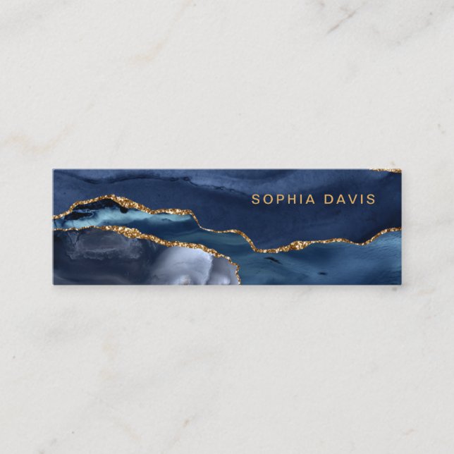 Carte De Visite Mini Elégant porte bleu marine avec Faux Gold (Devant)