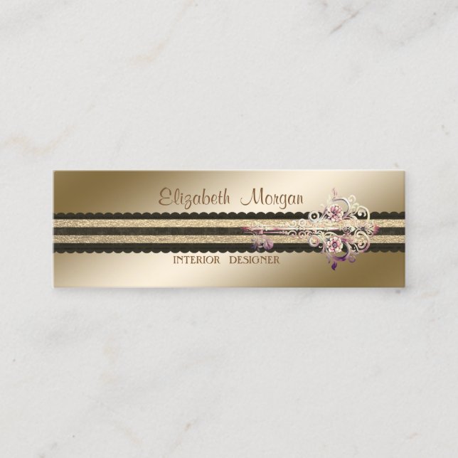 Carte De Visite Mini Elegant Professional Stylish Floral Key (Devant)