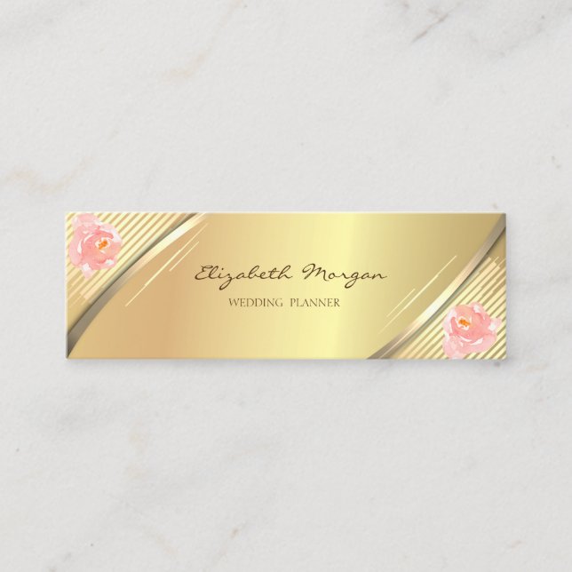 Carte De Visite Mini Elégant tendance, Faux Gold Stripes, Rose (Devant)
