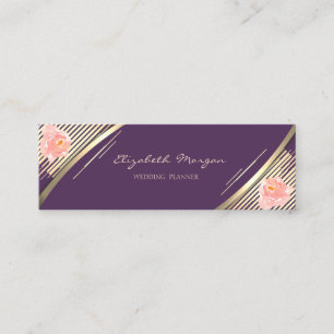 Carte De Visite Mini Elégant tendance, Violet, Faux Gold Stripes, Rose