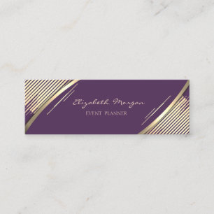 Carte De Visite Mini Élégant Tendance, Violet, Rayures Faux Or